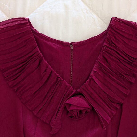 HEARTS Dress 11/12 Red Prairie VTG Maxi Ruffle Collar Button Pleated Cottagecore - Picture 5 of 14